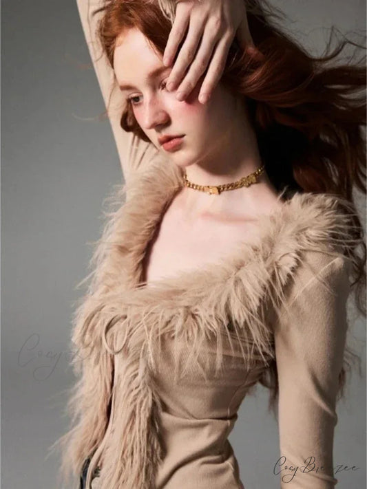 Lace Up Plush V-neck Cardigan cardigans-241228