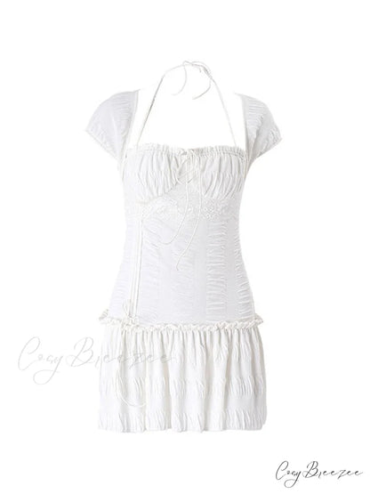 Lace Up Ruffle Trendy Ditsy Floral Mini Dress