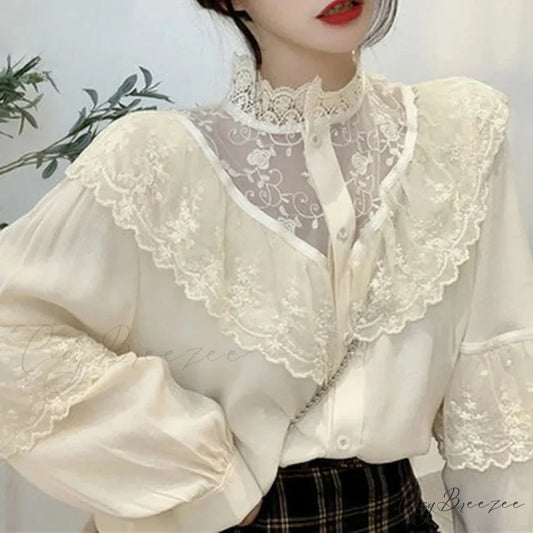 Lace Up Ruffled Sweet Loose Spring Crop Top Apricot / S blouse-250126