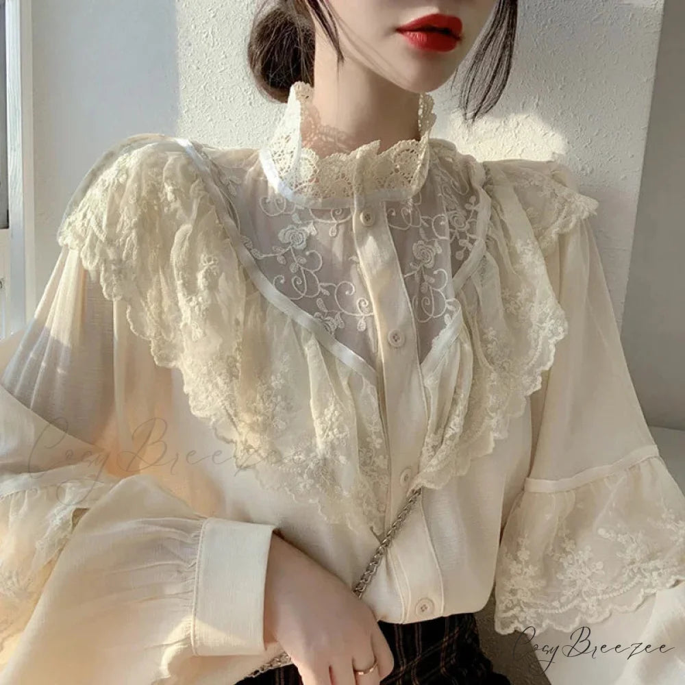 Lace Up Ruffled Sweet Loose Spring Crop Top blouse-250126