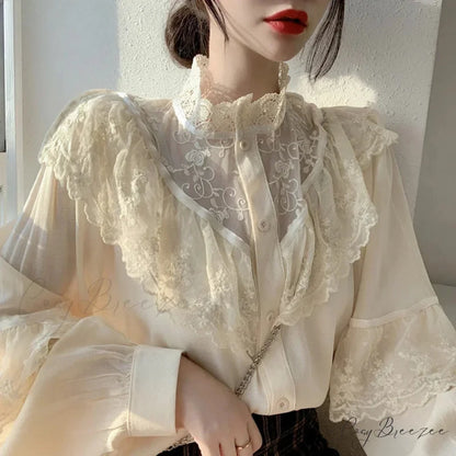Lace Up Ruffled Sweet Loose Spring Crop Top blouse-250126