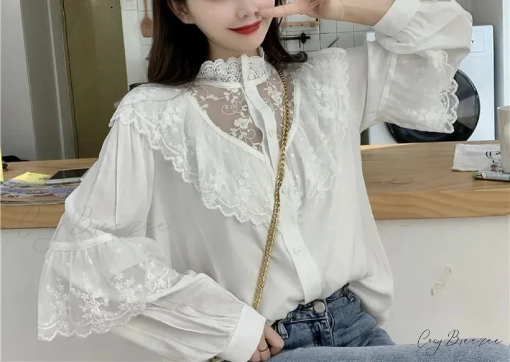 Lace Up Ruffled Sweet Loose Spring Crop Top blouse-250126