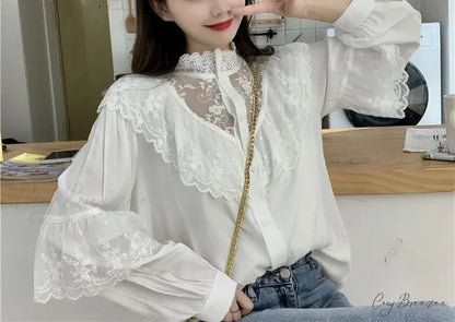 Lace Up Ruffled Sweet Loose Spring Crop Top blouse-250126
