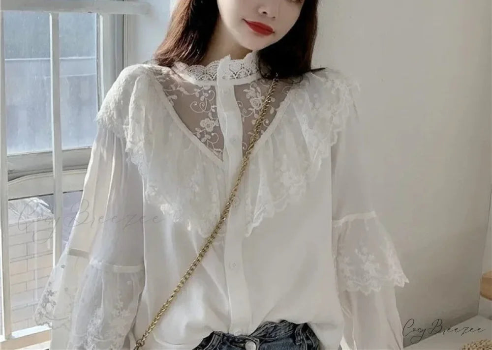 Lace Up Ruffled Sweet Loose Spring Crop Top blouse-250126