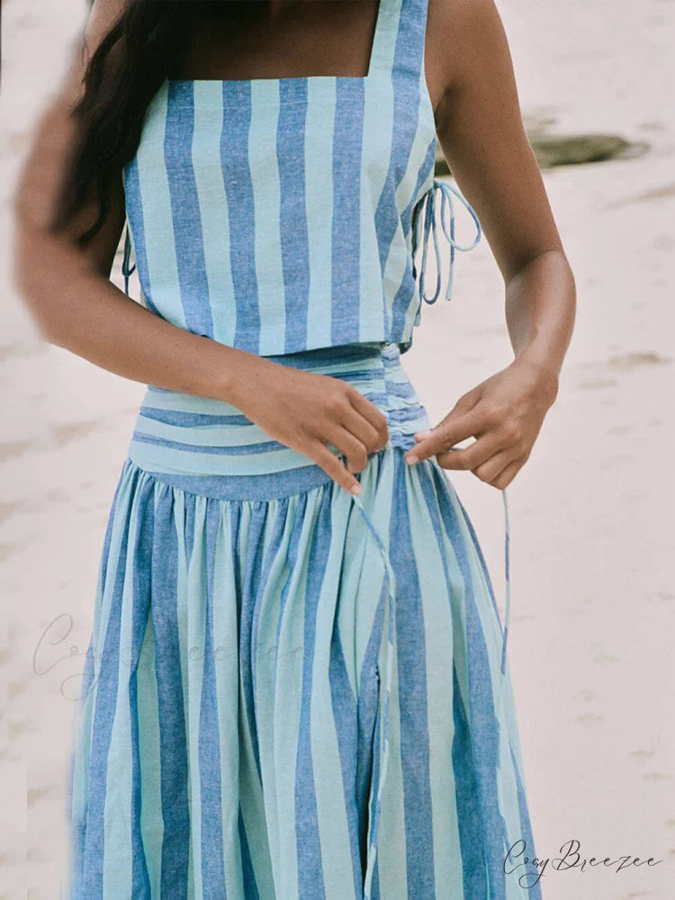 Lace-up Tank and Ruched Graceful Waist Midi Skirt Set
