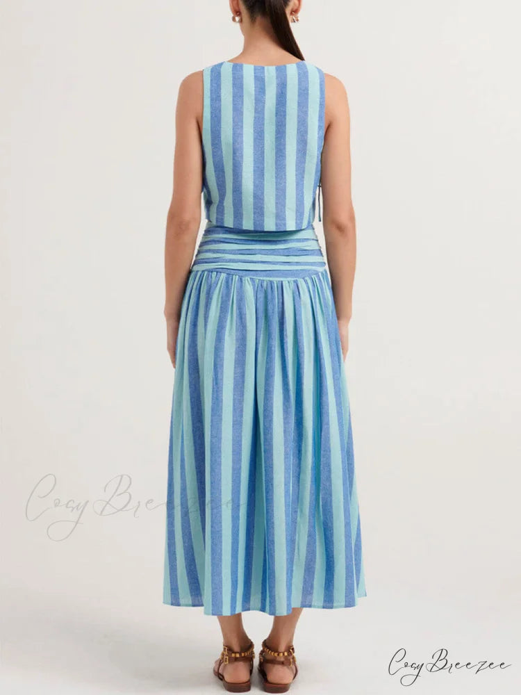 Lace-up Tank and Ruched Graceful Waist Midi Skirt Set
