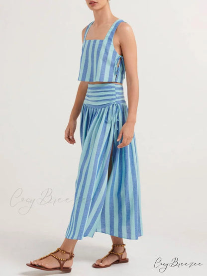 Lace-up Tank and Ruched Graceful Waist Midi Skirt Set