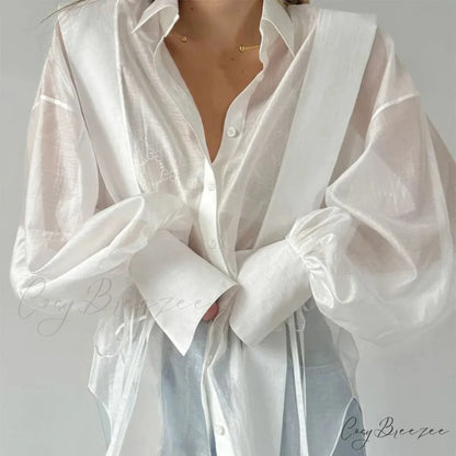 Lace-Up Transparent Casual Shirt blouse-250223