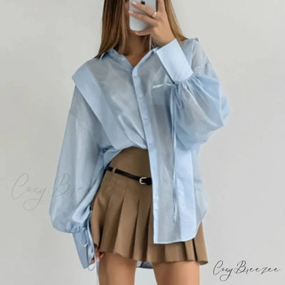 Lace-Up Transparent Casual Shirt blouse-250223