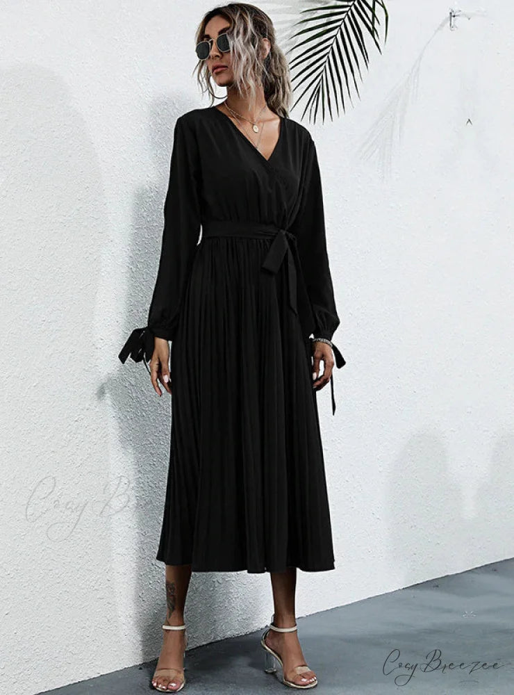 Lace-Up Waist Dress S / black
