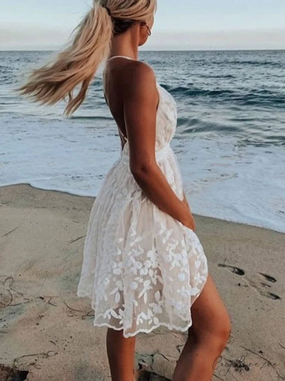 Lace V-Neck Stylish Backless Dress