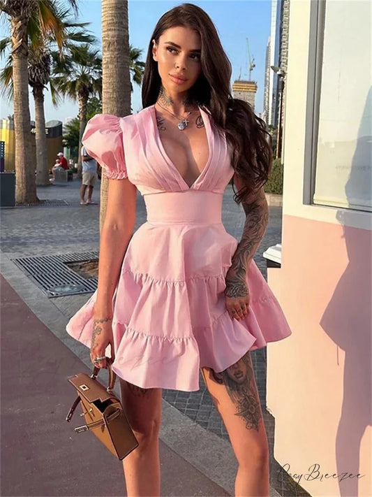 Lacy Frilled Coverage Secure Short Pink / S minidress-250223
