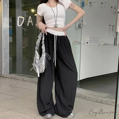 Lacy Spliced Ribbon Straight Y2K Trend Pant pant-250223
