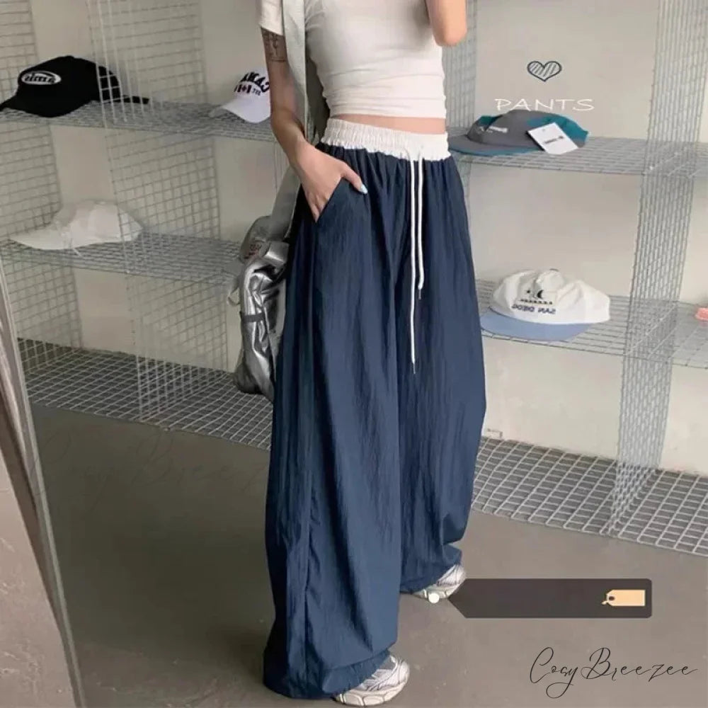 Lacy Spliced Ribbon Straight Y2K Trend Pant DarkBlue / S pant-250223