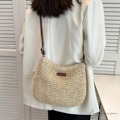 Ladies Summer Straw Crossbody Shoulder Bag Beige / 29x24x6cm shoulder-250126