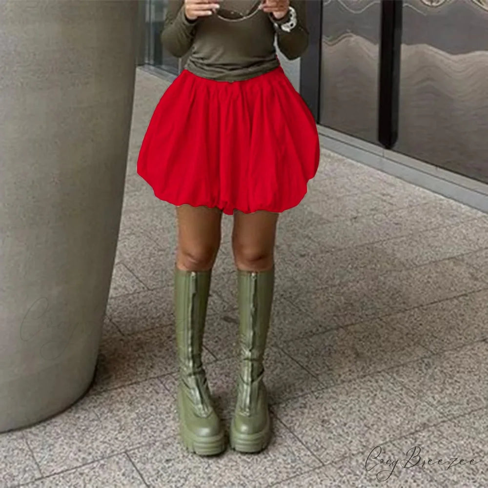Lantern Bubble Stretch Skirt Red / S skirts-250223