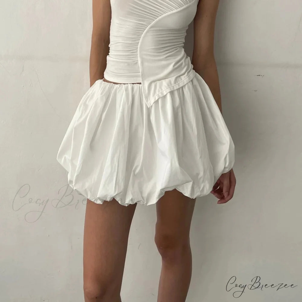 Lantern Bubble Stretch Skirt WHITE / S skirts-250223