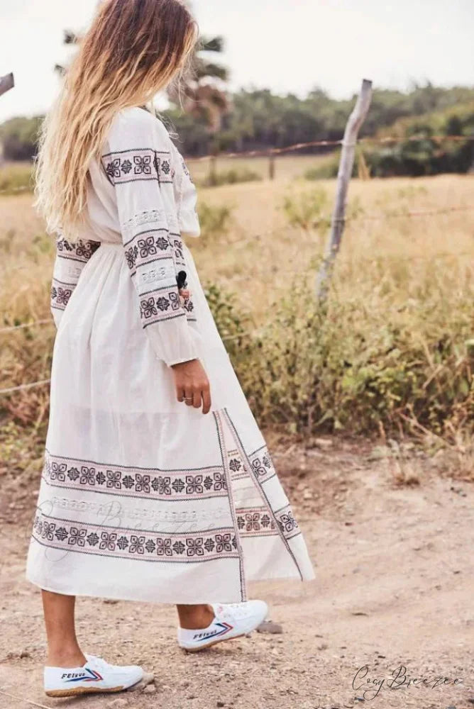 Lantern Long Sleeve Lace Maxi Boho Dress bohodress-250126