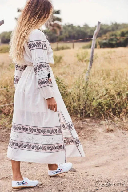 Lantern Long Sleeve Lace Maxi Boho Dress bohodress-250126