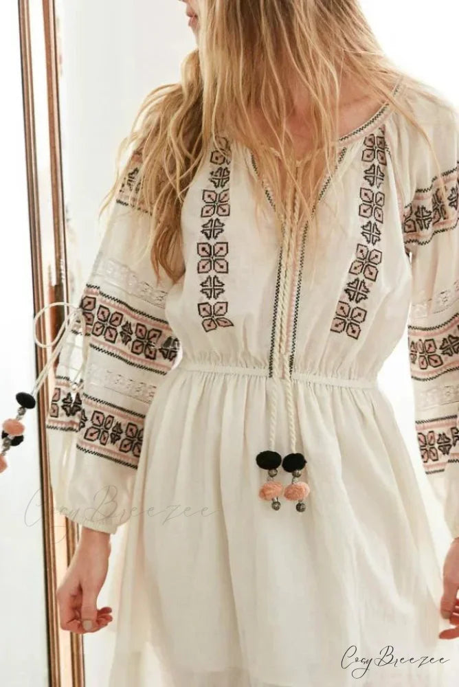 Lantern Long Sleeve Lace Maxi Boho Dress bohodress-250126