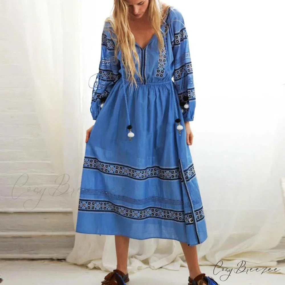 Lantern Long Sleeve Lace Maxi Boho Dress bohodress-250126