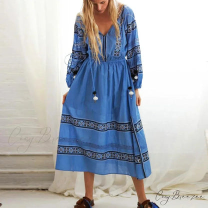 Lantern Long Sleeve Lace Maxi Boho Dress bohodress-250126