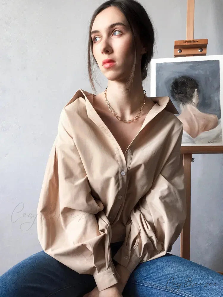 Lantern Sleeve Button Collar Shirt blouse-250223