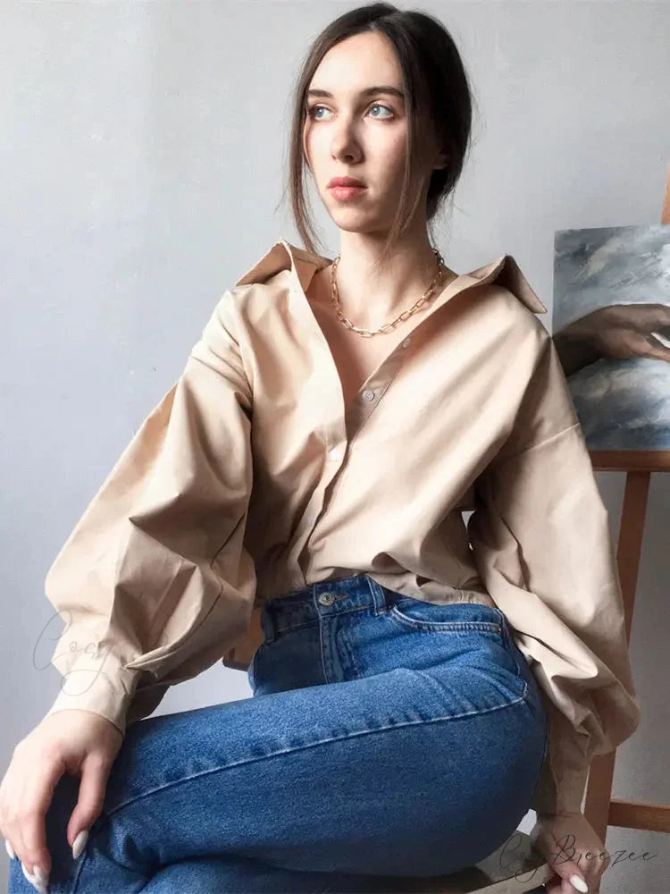 Lantern Sleeve Button Collar Shirt blouse-250223