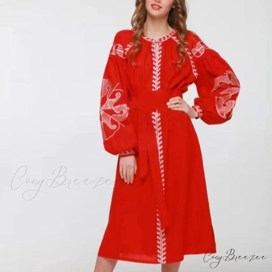 Lantern Sleeve Ethnic Tunic Boho Dress bohodress-250126