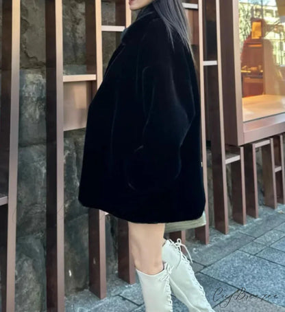 Lapel Faux Fur Vintage Coat