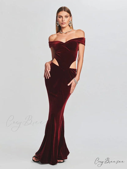 Lara Glitter Stylish Velvet Mermaid Dress WINE / XS