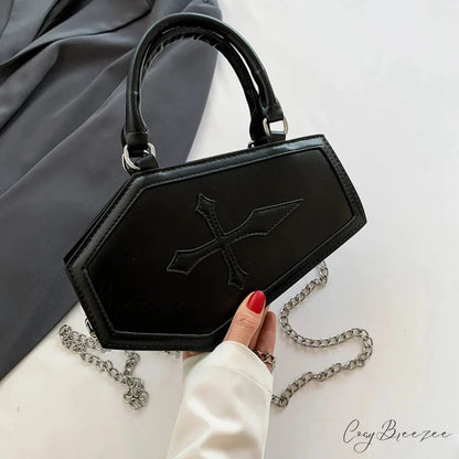 Large Capacity Coffin Shape Phone Shoulder PU Top Handle Travel Cosmetic Crossbody Bag Black