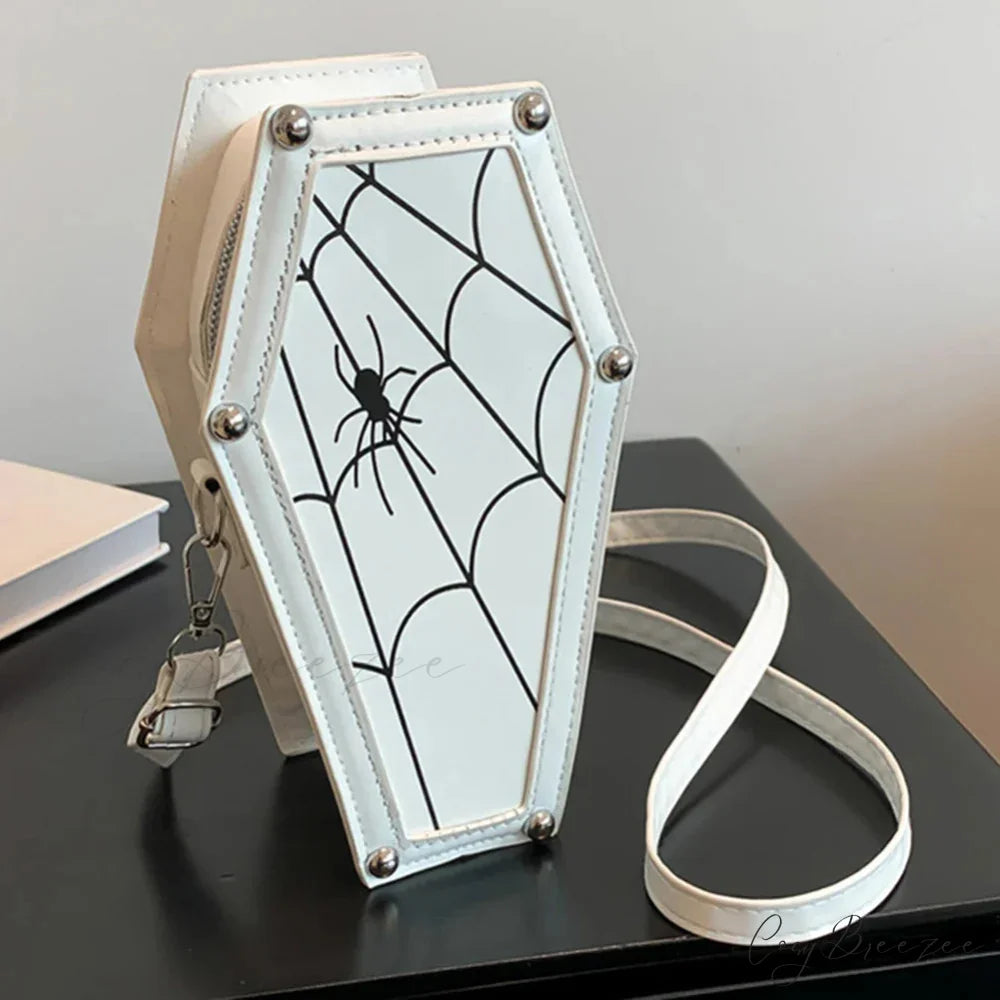 Large Capacity Coffin Shape Phone Shoulder PU Top Handle Travel Cosmetic Crossbody Bag White4