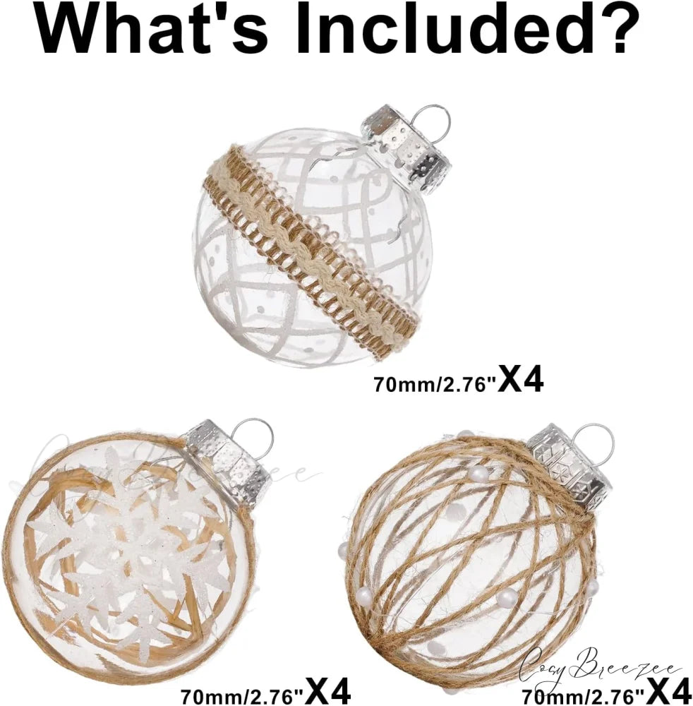 Large Shatterproof Clear Glitter Plastic Christmas Ball Ornaments - Flaxen