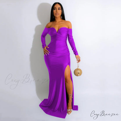 Larsa Formal Velvet Charming And Lace Mermaid Dress PURPLE / S