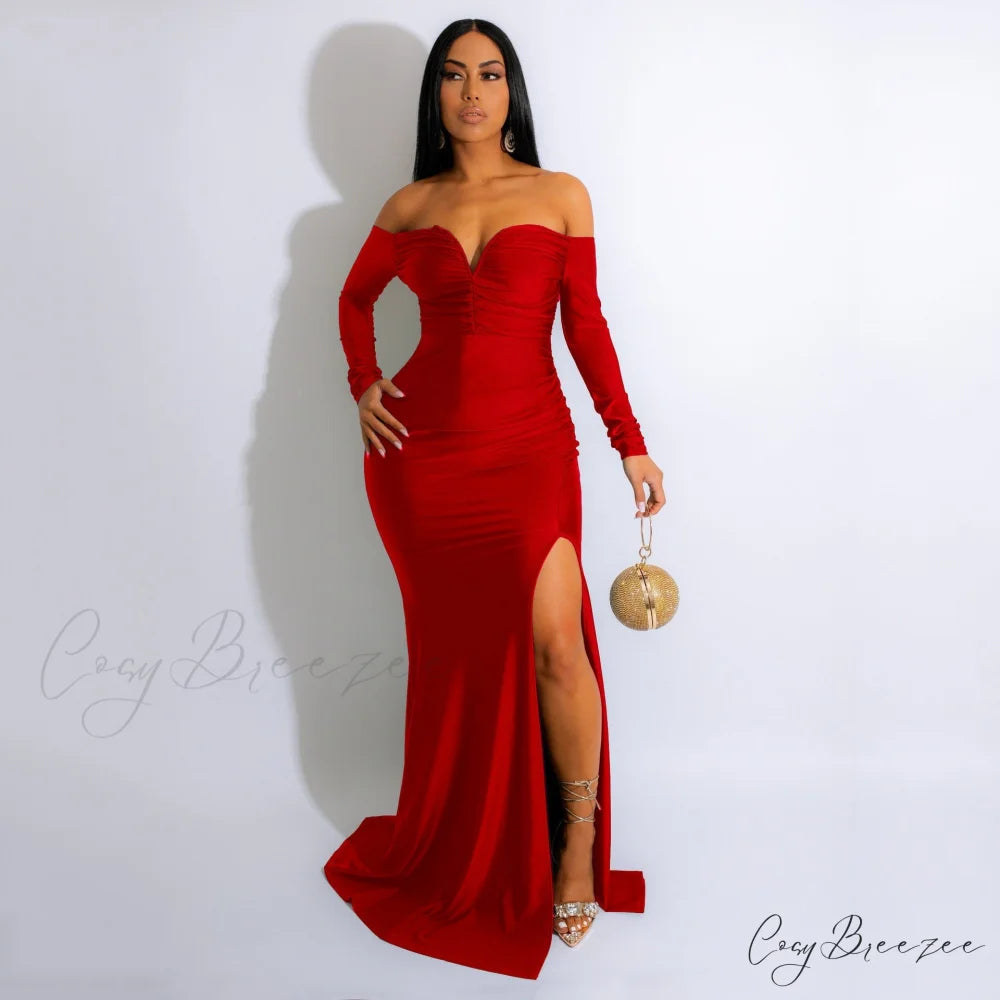 Larsa Formal Velvet Charming And Lace Mermaid Dress RED / S