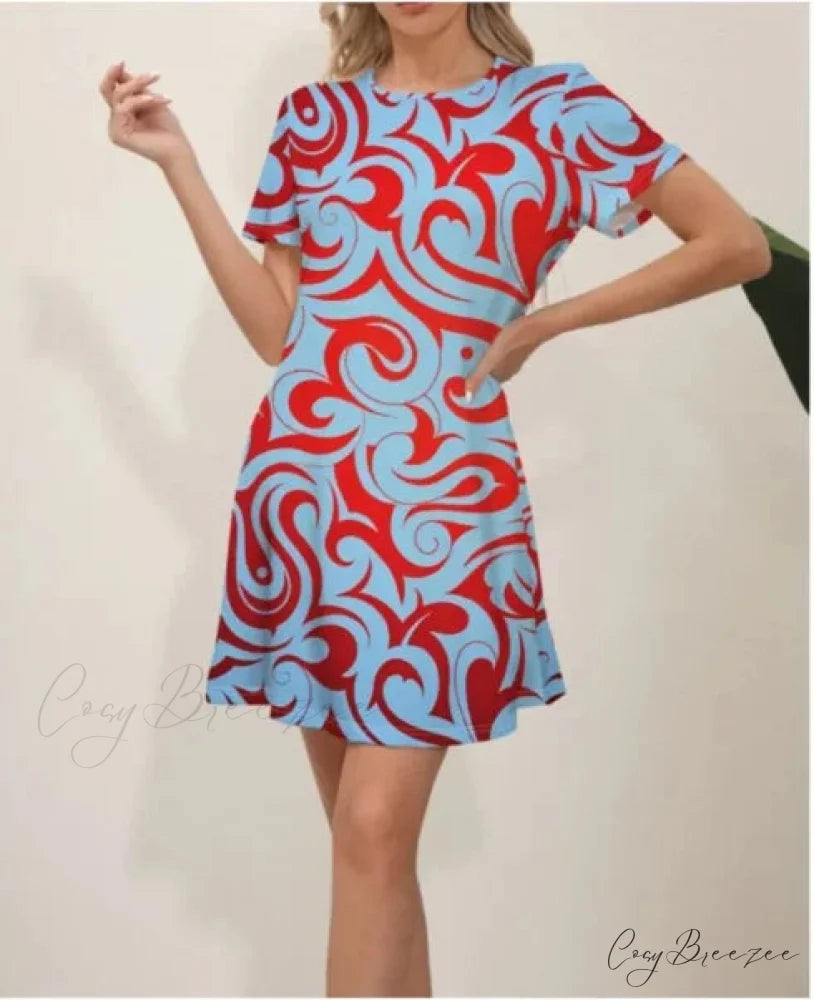 Latest Summer Fashion Floral Print Round Neck Dress color11 / S oldfloraldress-250126