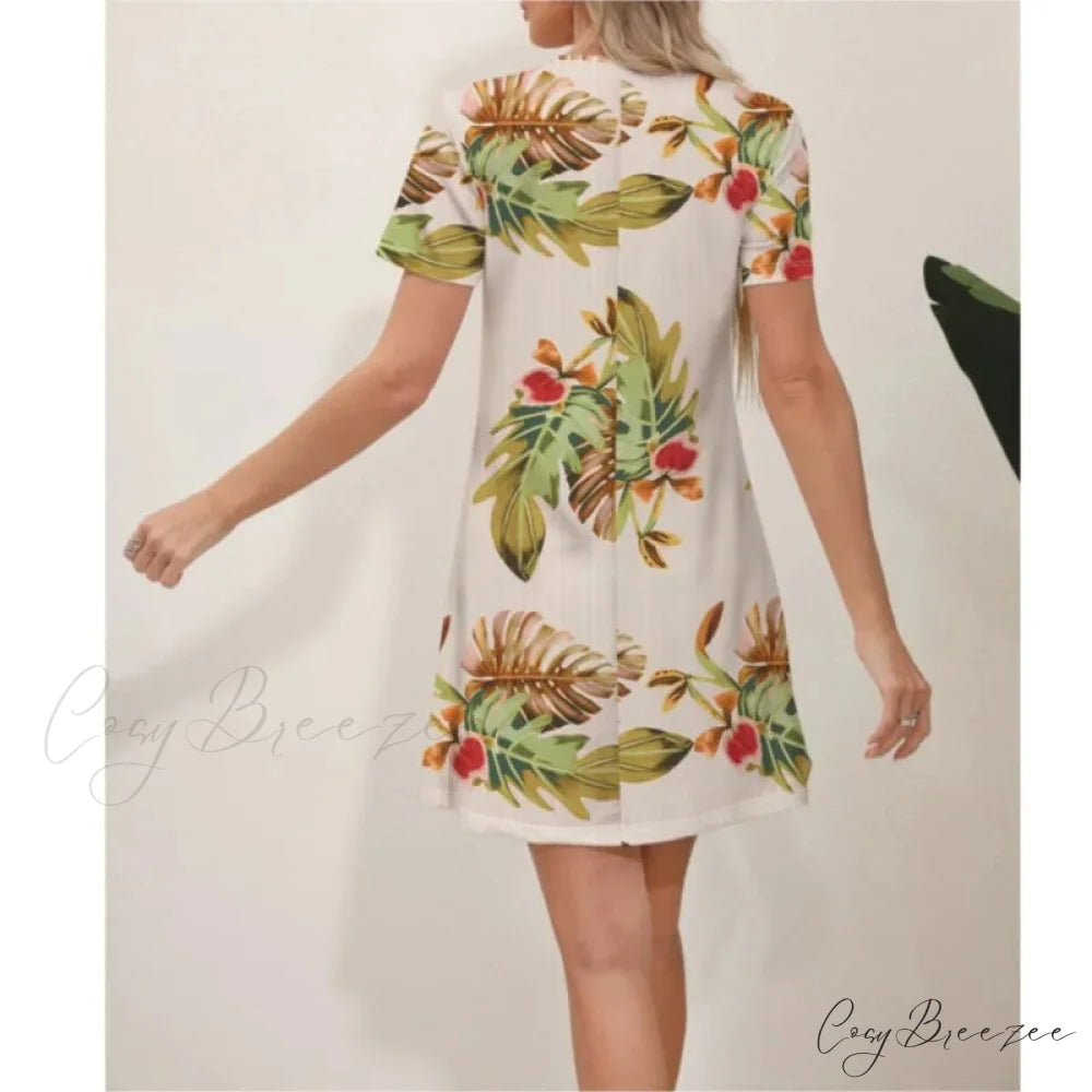 Latest Summer Fashion Floral Print Round Neck Dress color4 / S oldfloraldress-250126