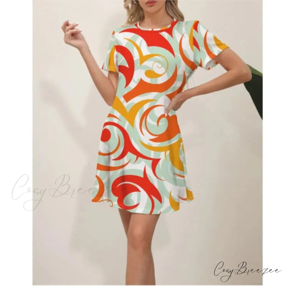 Latest Summer Fashion Floral Print Round Neck Dress color5 / S oldfloraldress-250126