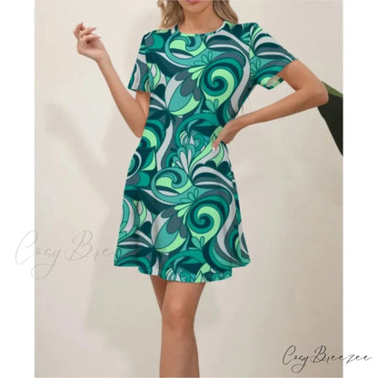 Latest Summer Fashion Floral Print Round Neck Dress color6 / S oldfloraldress-250126