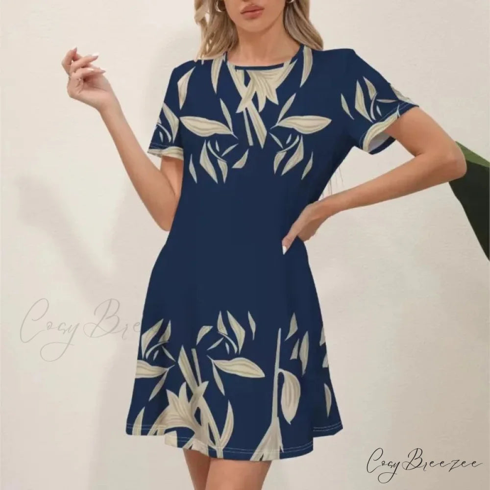 Latest Summer Fashion Floral Print Round Neck Dress color8 / S oldfloraldress-250126