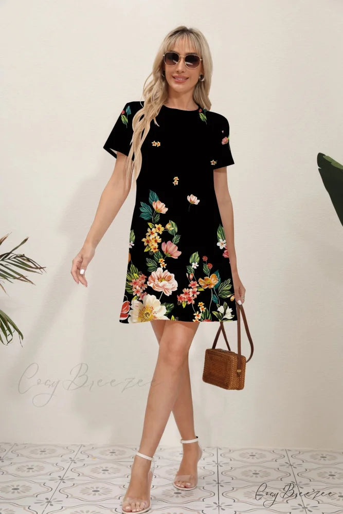 Latest Summer Fashion Floral Print Round Neck Dress oldfloraldress-250126