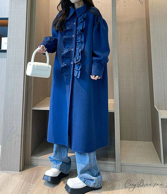 Lautaro Ruffled Woolen Lantern Sleeve Coat Blue / S overcoats-241228
