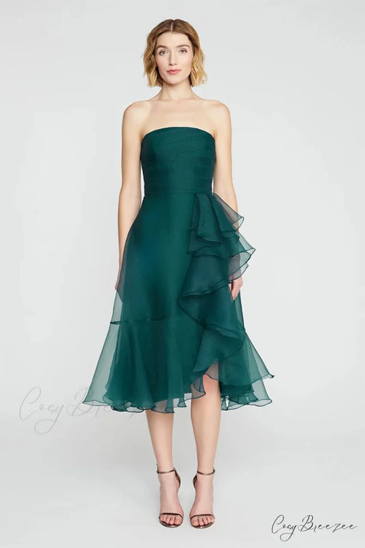 Lavish Elegance Graceful Strapless Midi Dress Green / 2
