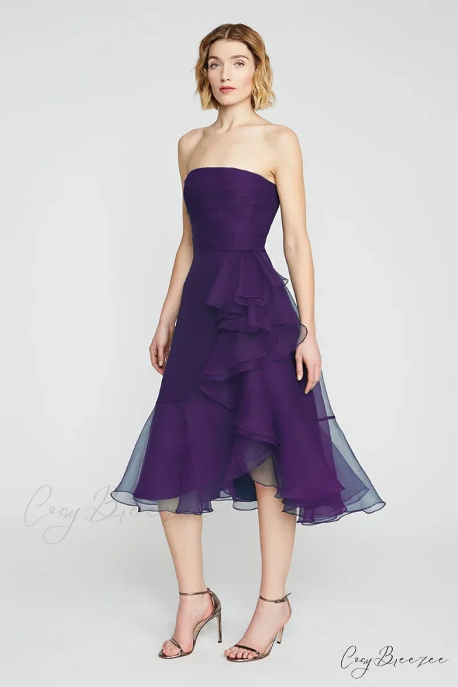 Lavish Elegance Graceful Strapless Midi Dress Purple / 2