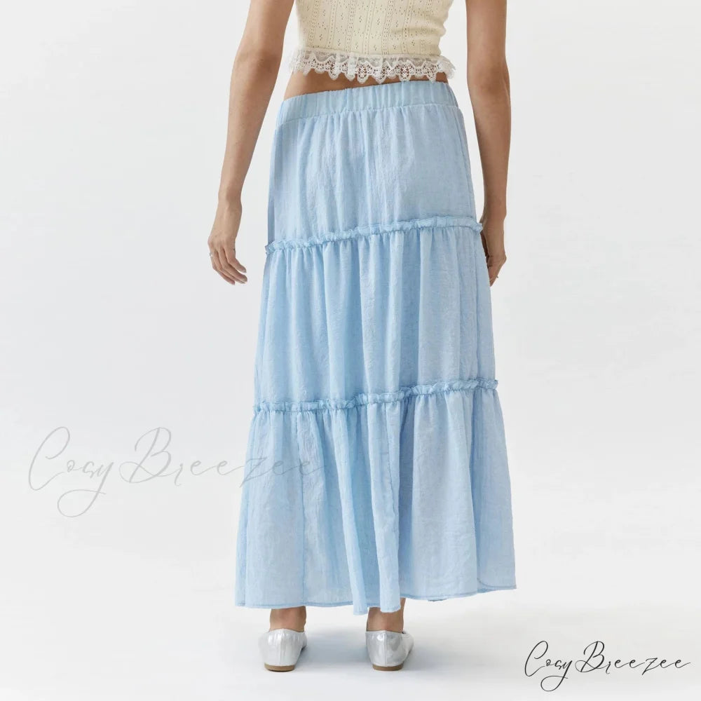 Layered Bohemian Ruffle Trim Skirt Blue / S skirts-250223