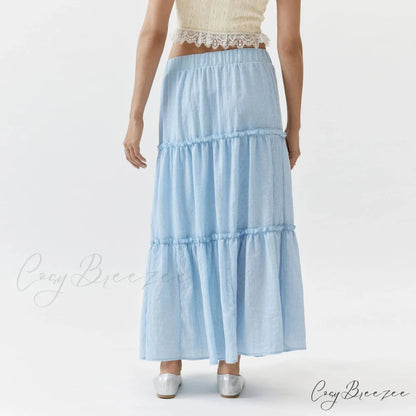 Layered Bohemian Ruffle Trim Skirt Blue / S skirts-250223
