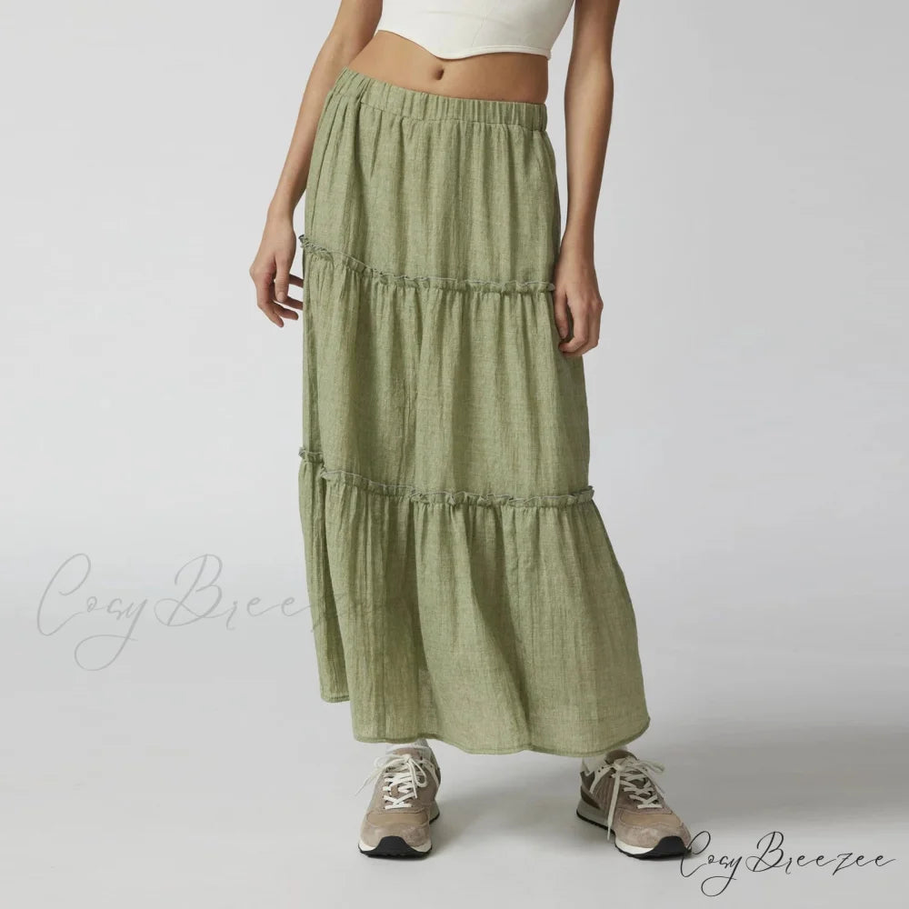 Layered Bohemian Ruffle Trim Skirt Green / S skirts-250223