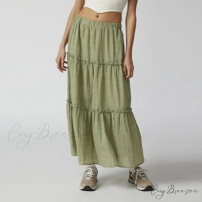 Layered Bohemian Ruffle Trim Skirt Green / S skirts-250223