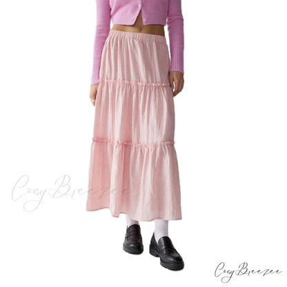 Layered Bohemian Ruffle Trim Skirt Pink / S skirts-250223